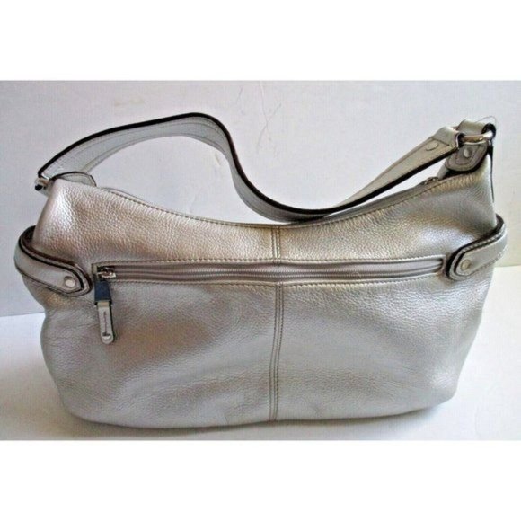 Tignanello Silver Pebbled Oversized Hobo Buttery Soft Leather Shoulder Bag - Picture 4 of 10